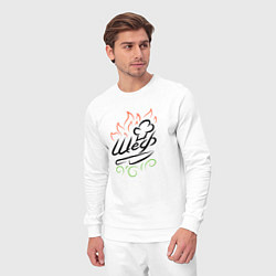 Костюм хлопковый мужской Шеф повар в огне, цвет: белый — фото 2