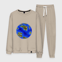 Костюм хлопковый мужской Голубая планета двумерная, цвет: миндальный
