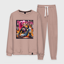 Костюм хлопковый мужской Barbie singer - punks not dead, цвет: пыльно-розовый