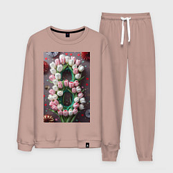 Костюм хлопковый мужской Тюльпаны к празднику 8 марта, цвет: пыльно-розовый