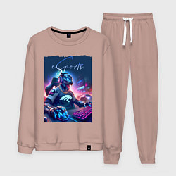 Костюм хлопковый мужской Cyber panther is esports player - neon glow, цвет: пыльно-розовый