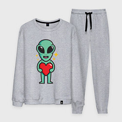 Костюм хлопковый мужской Пришелец с сердечком, цвет: меланж