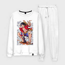 Костюм хлопковый мужской One piece Луффи, цвет: белый