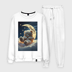 Костюм хлопковый мужской Плюшевый мишка сидит на Луне, цвет: белый