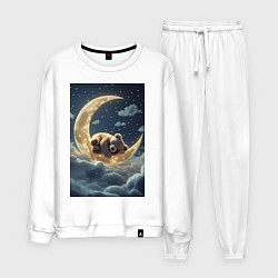 Костюм хлопковый мужской Плюшевый мишка спит на Луне, цвет: белый