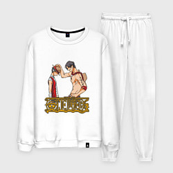 Костюм хлопковый мужской Ванпис Луффи старший, цвет: белый