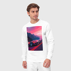 Костюм хлопковый мужской Суперкар едет около океана, цвет: белый — фото 2