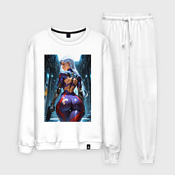 Костюм хлопковый мужской Девушка с оружием в киберпанк стиле, цвет: белый