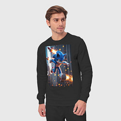 Костюм хлопковый мужской Соник убегает от летящих ракет, цвет: черный — фото 2