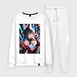 Костюм хлопковый мужской Озорная кошка-самурай, цвет: белый