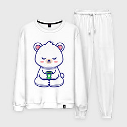 Костюм хлопковый мужской Мишка на кофейном релаксе, цвет: белый