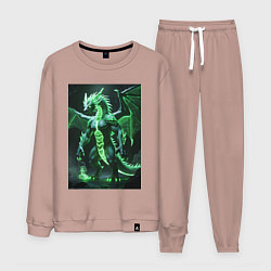 Костюм хлопковый мужской Зеленый магический дракон, цвет: пыльно-розовый