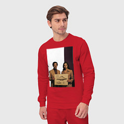 Костюм хлопковый мужской Мужчина и женщина с чертежом НЛО ретро поп-арт 197, цвет: красный — фото 2