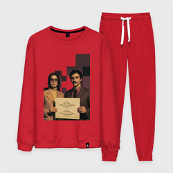 Костюм хлопковый мужской Мужчина и девушка держат схему НЛО ретрофутуризм п, цвет: красный