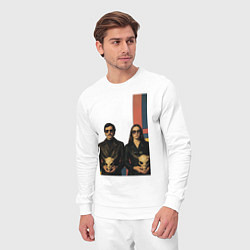 Костюм хлопковый мужской Мужчина и девушка с черепами пришельцев ретрофутур, цвет: белый — фото 2