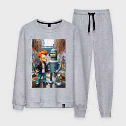 Костюм хлопковый мужской Бендер и Фрай в Бронксе - нейроарт фантазия, цвет: меланж
