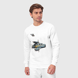 Костюм хлопковый мужской Летающее такси ретрофутуризм, цвет: белый — фото 2