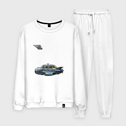 Костюм хлопковый мужской Летающее такси ретрофутуризм стримлайн, цвет: белый