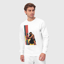 Костюм хлопковый мужской Поп-арт неандерталец, цвет: белый — фото 2