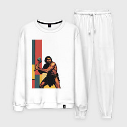 Костюм хлопковый мужской Поп-арт неандерталец, цвет: белый