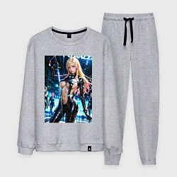 Костюм хлопковый мужской Девушка в откровенном костюме с катаной, цвет: меланж