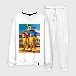Костюм хлопковый мужской Ёжик Соник и ехидна пустились во все тяжкие, цвет: белый
