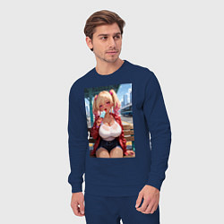 Костюм хлопковый мужской Симпотная девушка-гяру с мороженным - аниме, цвет: тёмно-синий — фото 2