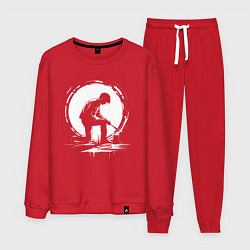 Костюм хлопковый мужской Такаси Мураками рисует белой краской, цвет: красный