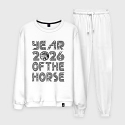 Костюм хлопковый мужской Символ года 2026 красная огненная лошадь, цвет: белый