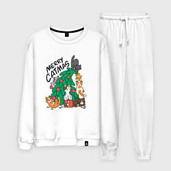 Костюм хлопковый мужской Merry catmas, цвет: белый