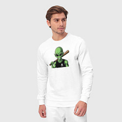 Костюм хлопковый мужской Зеленый пришелец с битой, цвет: белый — фото 2