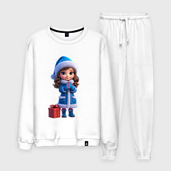 Костюм хлопковый мужской Снегурочка с подарком, цвет: белый