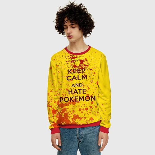 Мужской свитшот Keep Calm & Hate Pokemons / 3D-Красный – фото 3