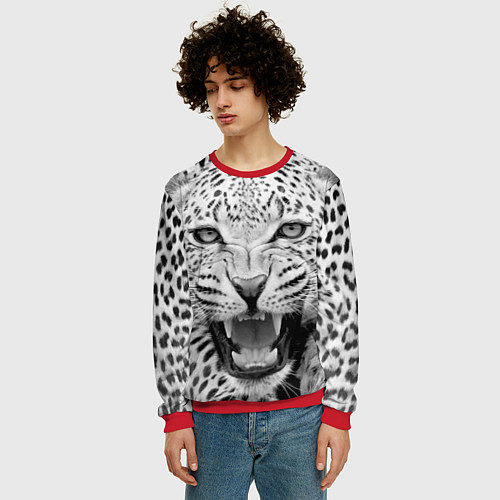 Мужской свитшот Белый леопард / 3D-Красный – фото 3