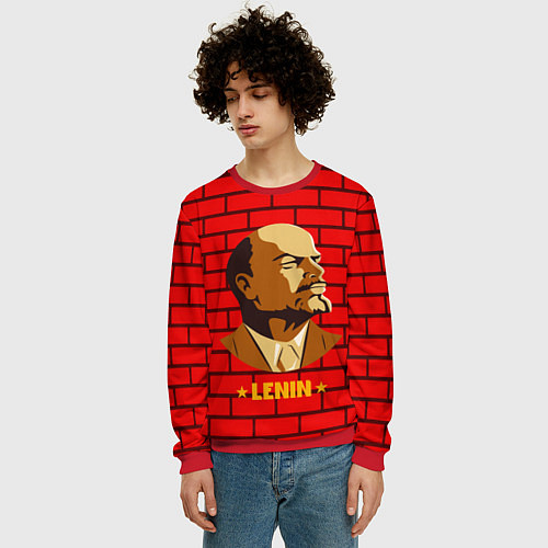 Мужской свитшот Ленин: красная стена / 3D-Красный – фото 3