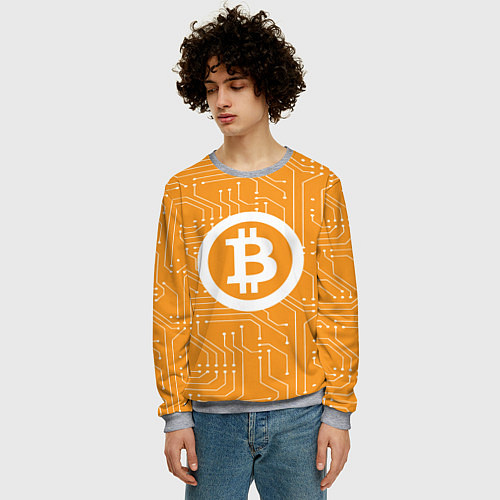 Мужской свитшот Bitcoin: Orange Network / 3D-Меланж – фото 3