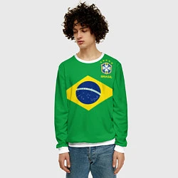 Свитшот мужской Сборная Бразилии: зеленая, цвет: 3D-белый — фото 2