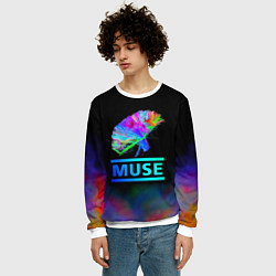 Свитшот мужской Muse: Neon Flower, цвет: 3D-белый — фото 2