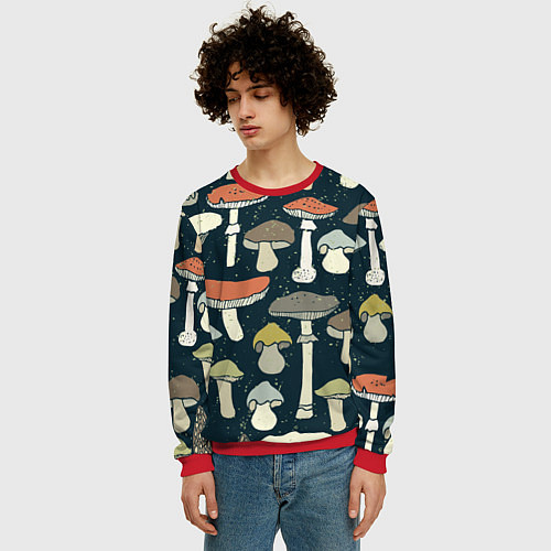 Мужской свитшот Грибной лес / 3D-Красный – фото 3