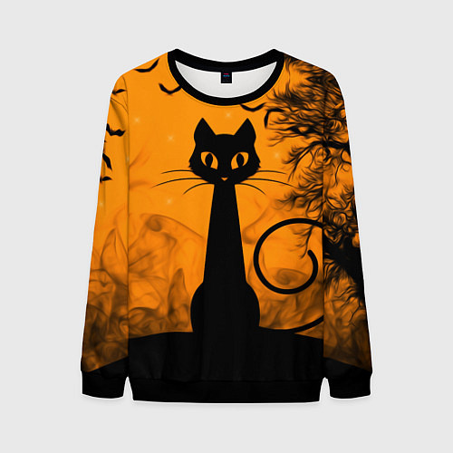 Мужской свитшот Halloween Cat / 3D-Черный – фото 1