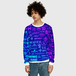 Свитшот мужской Неоновые геймерские лого, цвет: 3D-белый — фото 2