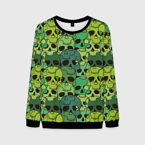 Мужской свитшот Зеленые черепа - паттерн / 3D-Черный – фото 1