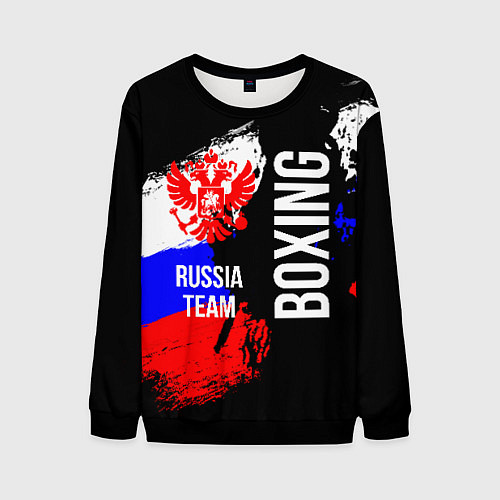 Мужской свитшот Boxing Russia Team и герб РФ / 3D-Черный – фото 1