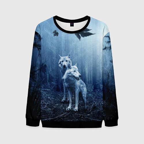 Мужской свитшот Волки в тёмном лесу / 3D-Черный – фото 1