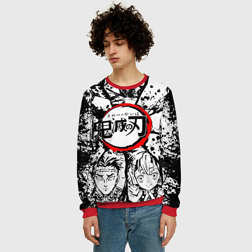 Мужской свитшот Kimetsu no yaiba чернобелый аниме коллаж / 3D-Красный – фото 3