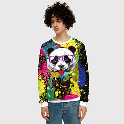 Свитшот мужской Панда хипстер в брызгах краски, цвет: 3D-белый — фото 2