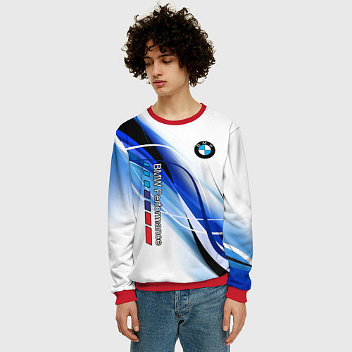 Мужской свитшот BMW волны - blue-white / 3D-Красный – фото 3