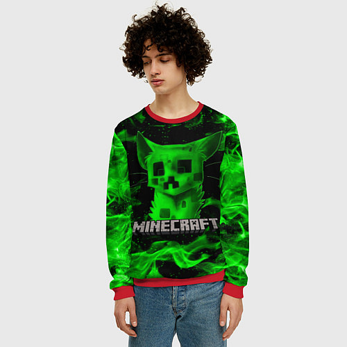 Мужской свитшот MINECRAFT CREEPER CAT / 3D-Красный – фото 3