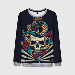 Свитшот мужской Змея с короной на черепе, цвет: 3D-меланж