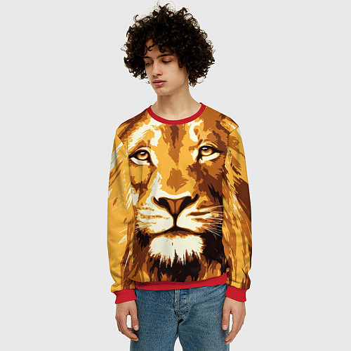 Мужской свитшот Взгляд льва / 3D-Красный – фото 3